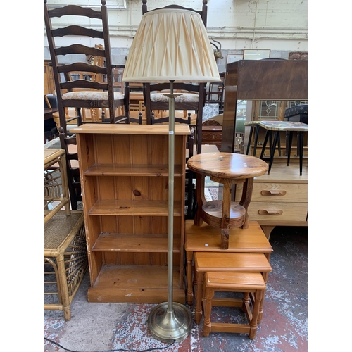 192 - Four pieces of modern furniture, one pine four tier bookcase, one Indian sheesham wood circular side... 