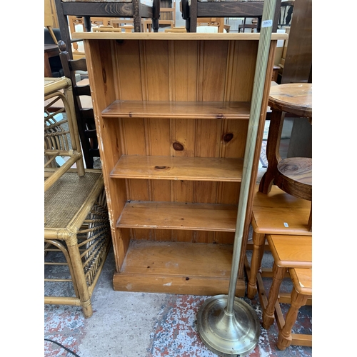 192 - Four pieces of modern furniture, one pine four tier bookcase, one Indian sheesham wood circular side... 