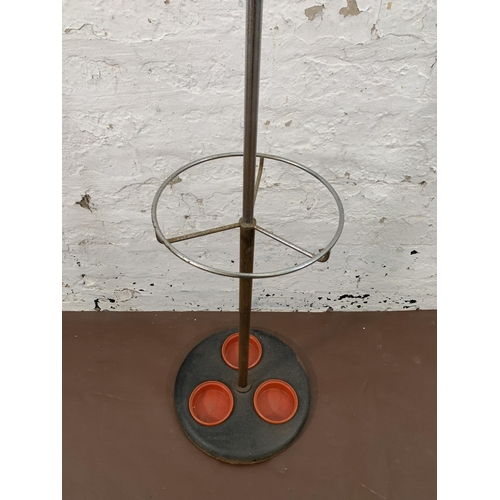 202 - A mid 20th century metal and red plastic coated Sputnik coat stand - approx. 163cm high