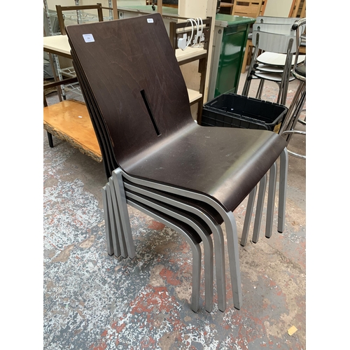 206 - Four modern bentwood and grey metal stacking bistro chairs