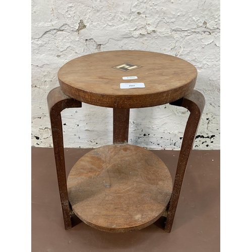 207 - An Art Deco inlaid mahogany and bentwood circular two tier side table - approx. 42cm high x 27cm dia... 