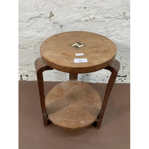 207 - An Art Deco inlaid mahogany and bentwood circular two tier side table - approx. 42cm high x 27cm dia... 