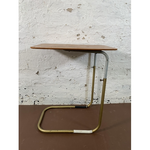 208 - A mid 20th century teak and tubular metal adjustable table - approx. 70cm high x 39cm wide x 60cm lo... 