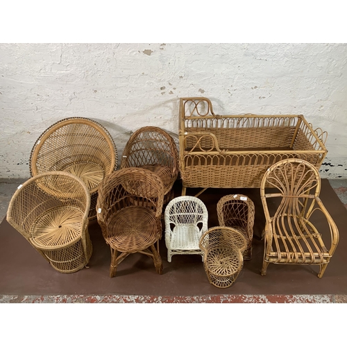 235 - Nine pieces of wicker child's furniture