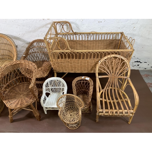 235 - Nine pieces of wicker child's furniture