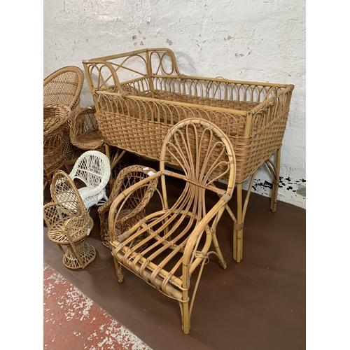 235 - Nine pieces of wicker child's furniture