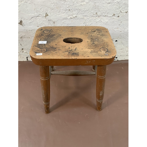 242 - A Victorian elm and beech farmhouse stool - approx. 48cm high x 40cm wide x 26cm deep