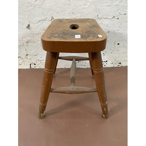 242 - A Victorian elm and beech farmhouse stool - approx. 48cm high x 40cm wide x 26cm deep