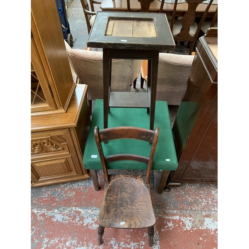 246 - Three pieces of furniture, one mid 20th century oak coffee table with green felt cover, one Edwardia... 