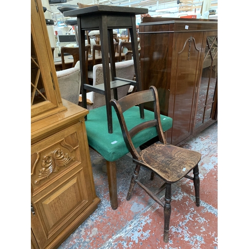 246 - Three pieces of furniture, one mid 20th century oak coffee table with green felt cover, one Edwardia... 