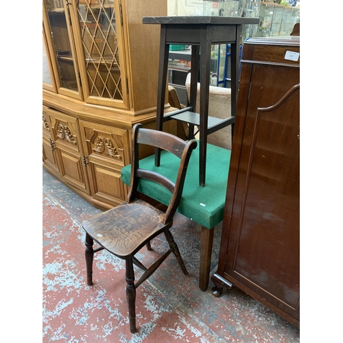 246 - Three pieces of furniture, one mid 20th century oak coffee table with green felt cover, one Edwardia... 