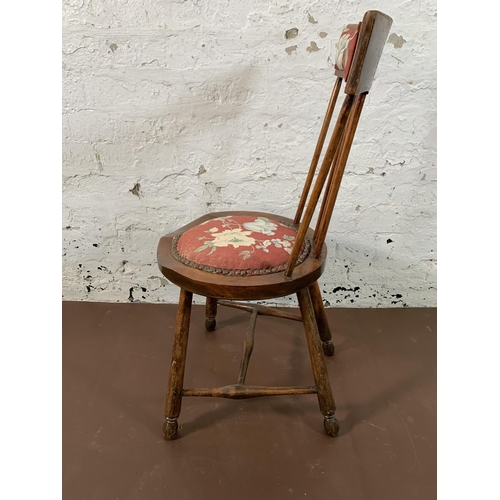 262 - An Edwardian beech and floral fabric upholstered spindle back penny seat occasional chair - approx. ... 