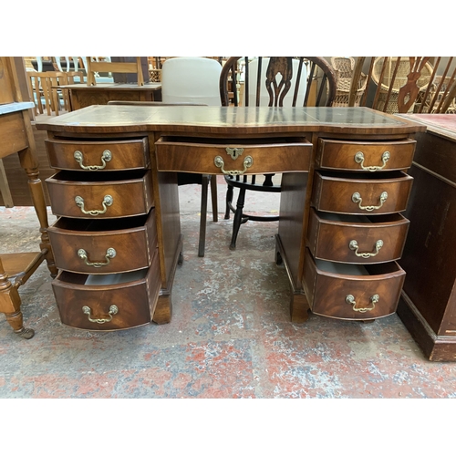 271 - A Bevan Funnell Ltd Reprodux mahogany and green leather serpentine pedestal writing desk - approx. 7... 