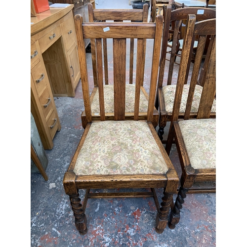 277 - Two pairs of 1930s oak barley twist dining chairs