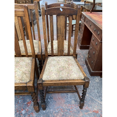 277 - Two pairs of 1930s oak barley twist dining chairs