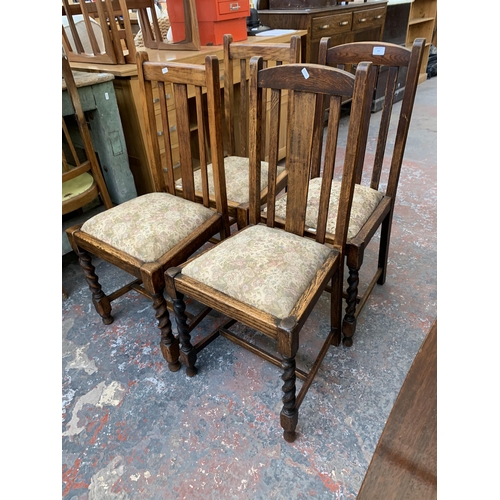 277 - Two pairs of 1930s oak barley twist dining chairs