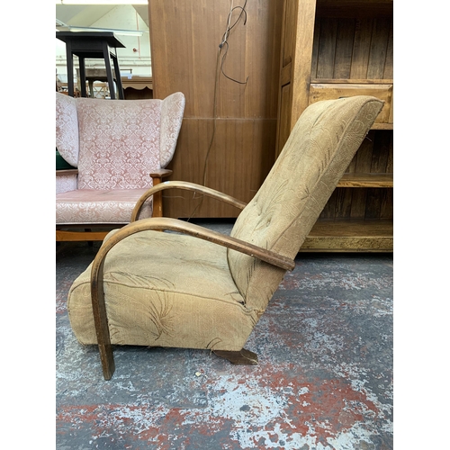 280 - An Art Deco beech bentwood and fabric upholstered armchair