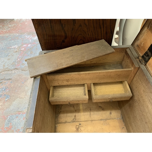 296 - A Victorian pine tool box - approx. 48cm high x 93cm wide x 53cm deep