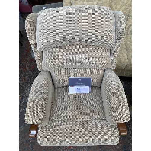 300J - A HSL Aysgarth fabric upholstered electric rise and recline armchair with oak knuckles, remote contr... 