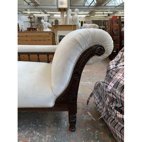 300S - A late Victorian/Edwardian carved mahogany and fabric upholstered chaise longue - approx. 72cm high ... 