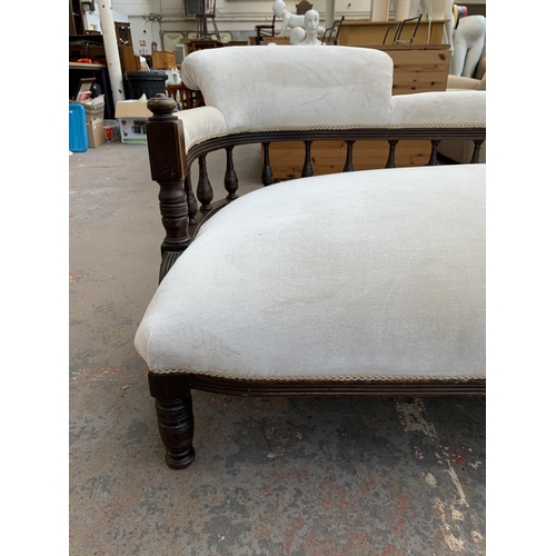 300S - A late Victorian/Edwardian carved mahogany and fabric upholstered chaise longue - approx. 72cm high ... 