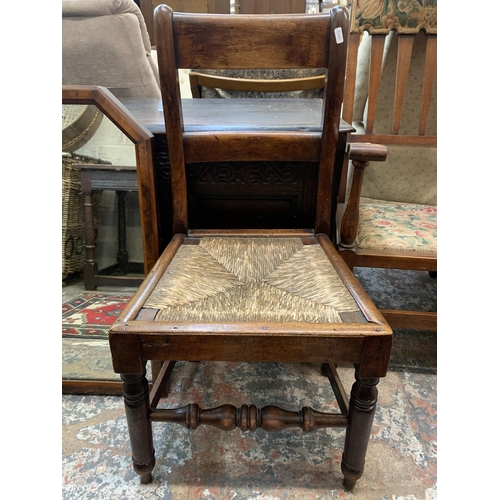 61 - Three items, one Victorian elm and beech farmhouse dining chair, one Edwardian walnut framed dressin... 