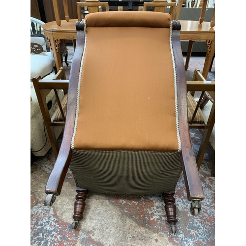 65 - A Victorian mahogany and brown fabric upholstered parlour chair - approx. 94cm high x 66cm wide x 71... 