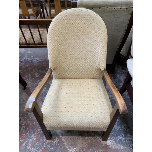 66 - An Art Deco beech and fabric upholstered armchair - approx. 89cm high x 56cm wide x 72cm deep