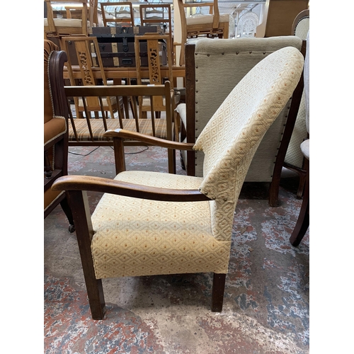 66 - An Art Deco beech and fabric upholstered armchair - approx. 89cm high x 56cm wide x 72cm deep