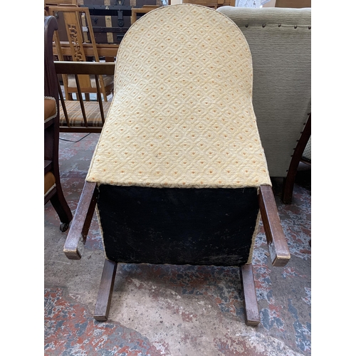 66 - An Art Deco beech and fabric upholstered armchair - approx. 89cm high x 56cm wide x 72cm deep