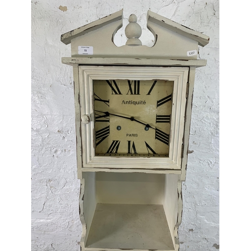 72 - A modern French style white painted clock bookcase - approx. 170cm high x 36cm wide x 26cm deep