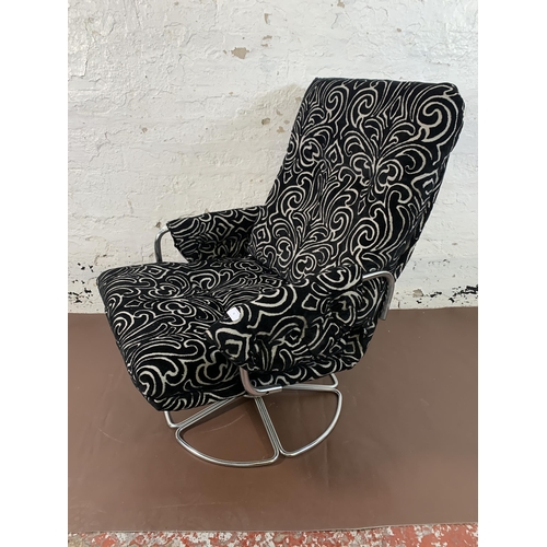 74 - A mid 20th century chrome plated and fabric upholstered swivel armchair - approx. 93cm high x 67cm w... 