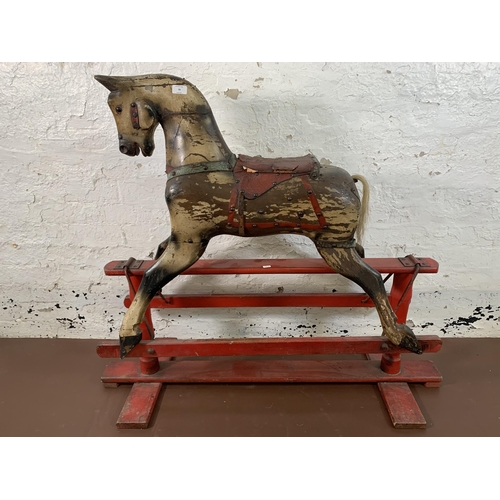 79 - A Victorian Frederick Roebuck & Sons of Australia hand painted dapple grey rocking horse on red pain... 