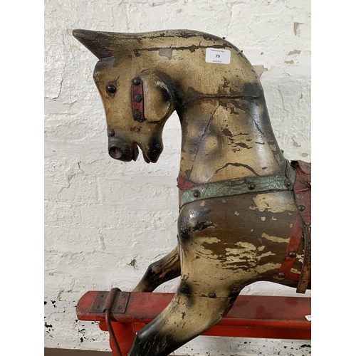 79 - A Victorian Frederick Roebuck & Sons of Australia hand painted dapple grey rocking horse on red pain... 