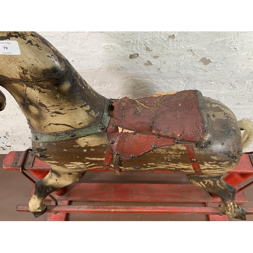 79 - A Victorian Frederick Roebuck & Sons of Australia hand painted dapple grey rocking horse on red pain... 