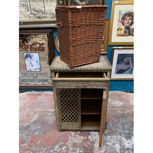 99 - Two pieces of wicker furniture, one laundry basket and one cabinet - approx. 89cm high x 61cm wide x... 