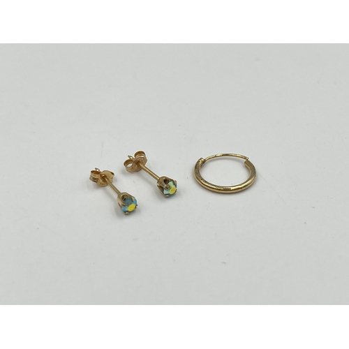 Three earrings, two Studex 14ct gold and gemstone stud earrings and one ...