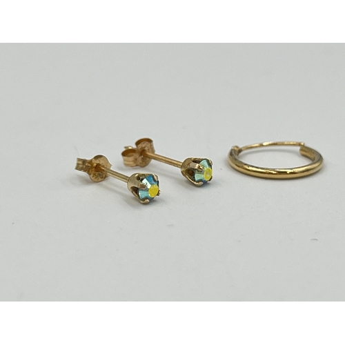 Three earrings, two Studex 14ct gold and gemstone stud earrings and one ...