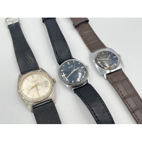 2286 - Three mid 20th century mechanical men's wristwatches, one Timex, one Greville with coined edge bezel... 