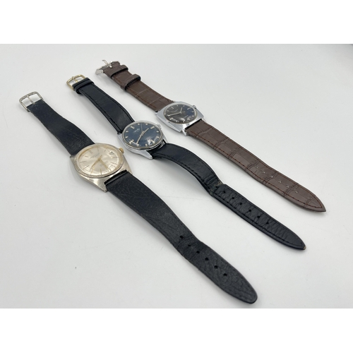 2286 - Three mid 20th century mechanical men's wristwatches, one Timex, one Greville with coined edge bezel... 