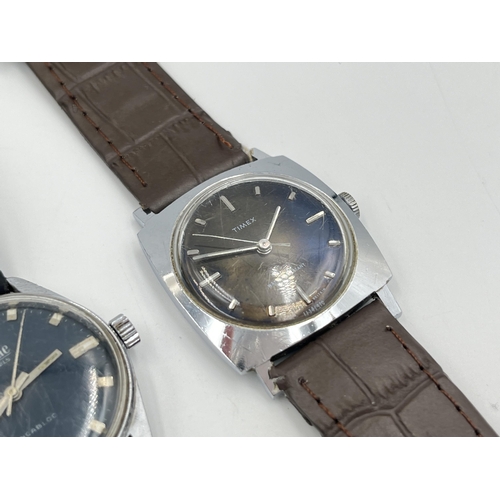 2286 - Three mid 20th century mechanical men's wristwatches, one Timex, one Greville with coined edge bezel... 