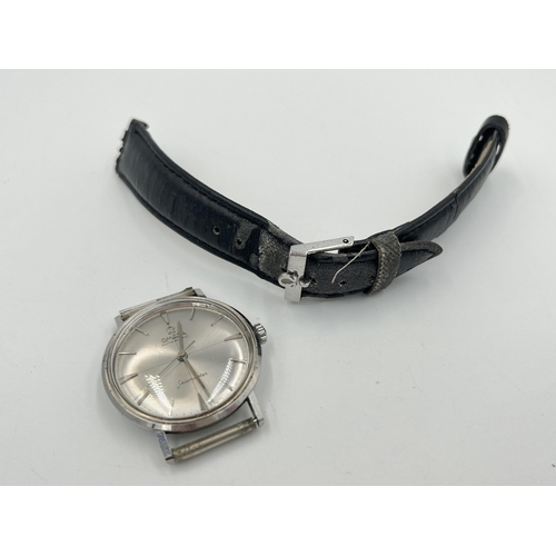 2293 - A mid 20th century Omega Seamaster automatic men's wristwatch with sunburst and crosshair dial, arro... 