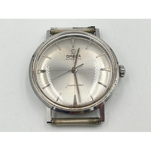 2293 - A mid 20th century Omega Seamaster automatic men's wristwatch with sunburst and crosshair dial, arro... 