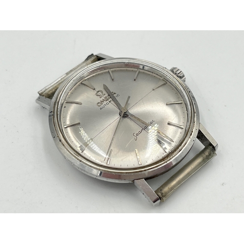 2293 - A mid 20th century Omega Seamaster automatic men's wristwatch with sunburst and crosshair dial, arro... 