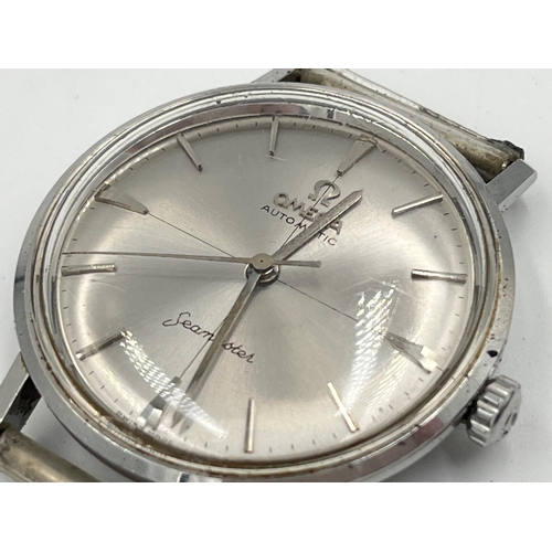 2293 - A mid 20th century Omega Seamaster automatic men's wristwatch with sunburst and crosshair dial, arro... 