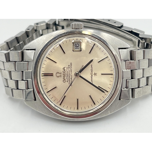 2294 - A 1970s Omega Constellation automatic 35mm wristwatch with 'C' case, sunburst dial, date window and ... 