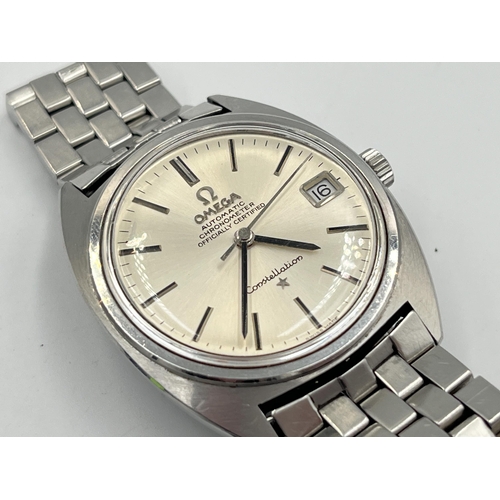 2294 - A 1970s Omega Constellation automatic 35mm wristwatch with 'C' case, sunburst dial, date window and ... 