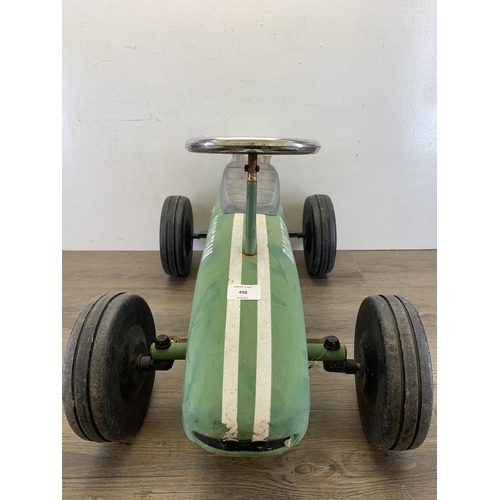 498 - A mid 20th century style Great Gizmos Limited green metal child's push along car