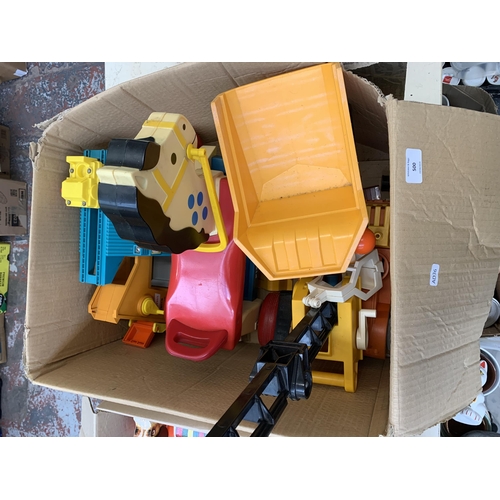 500 - Two boxes containing a collection of vintage toys to include Fisher Price Little Snoopy, Brio Ring P... 