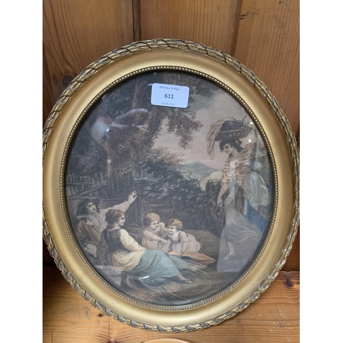 611 - Four 19th century gilt framed engravings, two 35cm high x 29cm wide and two 17cm diameter